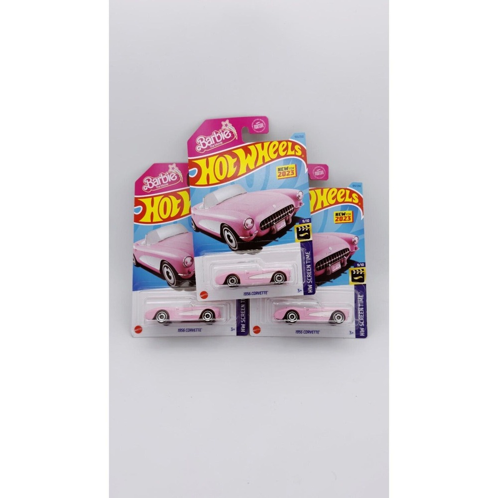 2023 Hot Wheels #183 HW Screen Time 1956 Corvette Barbie The Movie lot of 3